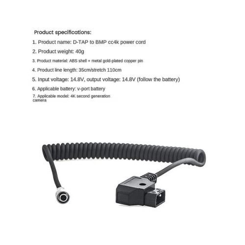 D-Tap til BMPCC4K/6K strømkabel for V-Mount batteri 1