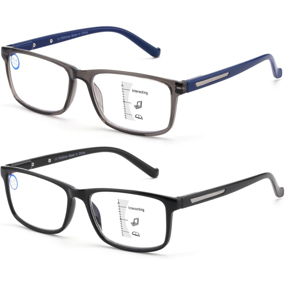 Ultralight Round Progressive Reading Glasses 2.5 Gray