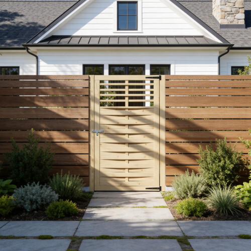 90x180cm Solid Pine Privacy Slatted Garden Side Gate with Hinges and Latch Hardware 1