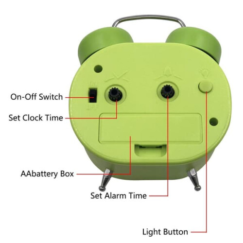 Retro Analog Alarm Clock with Night Light Green 2