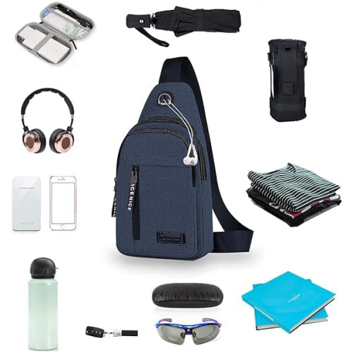 Men's Lightweight Nylon Sling Backpack Anti-Theft Blue 1