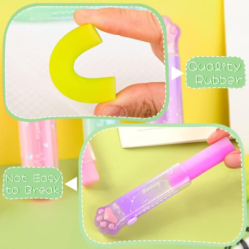 Cat Paw Retractable Pencil Erasers 4pcs Gradient Jelly 2