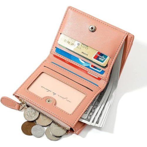 Damen-Geldbörse mit Steinmuster, rosa, dünnes Kartenetui 1