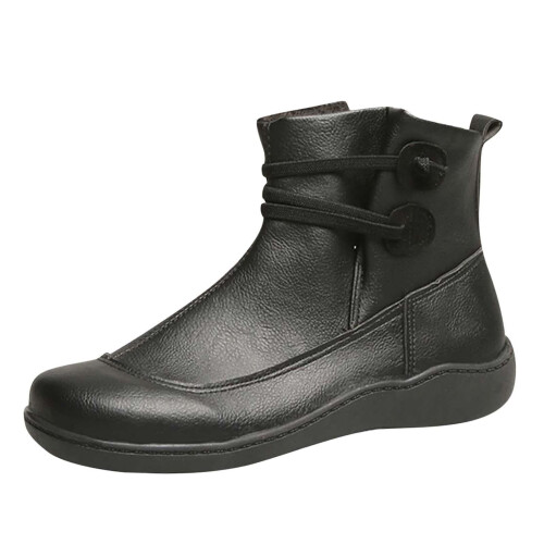 Women's black combat boots waterproof PU leather ankle style 1