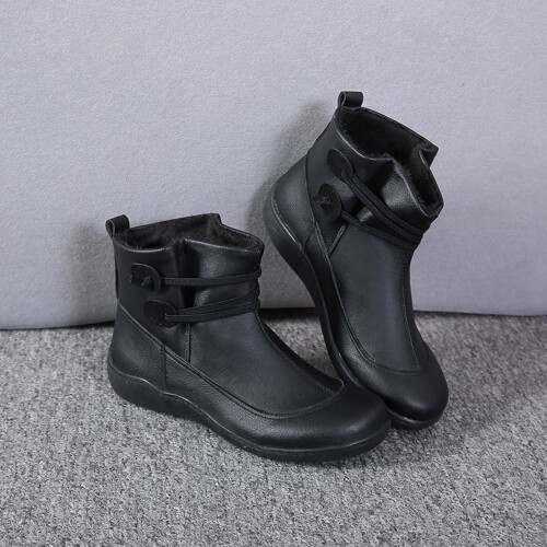 Women's black combat boots waterproof PU leather ankle style 2