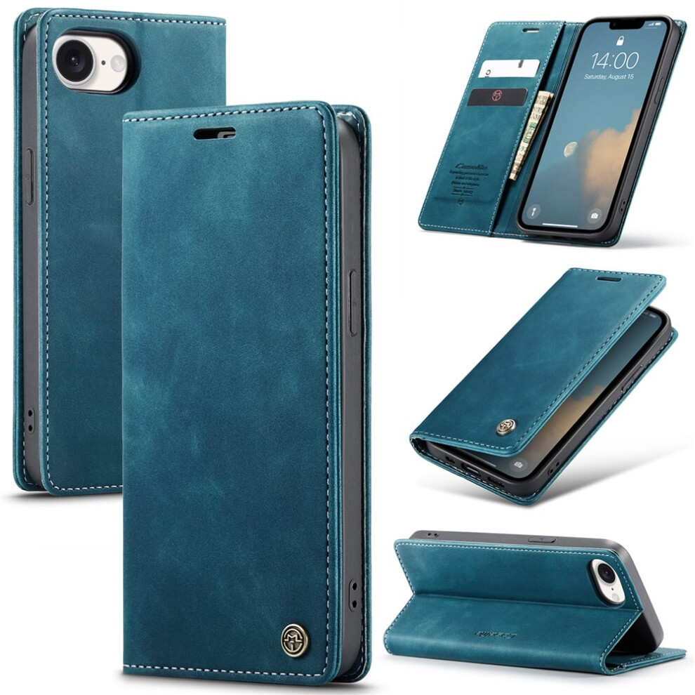 Caseme Leather Flip Wallet Case For Iphone 16E Â Blue 9130661367820