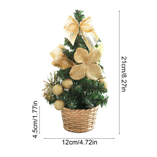 Mini gold Christmas tree 8.2 inches with bow 1