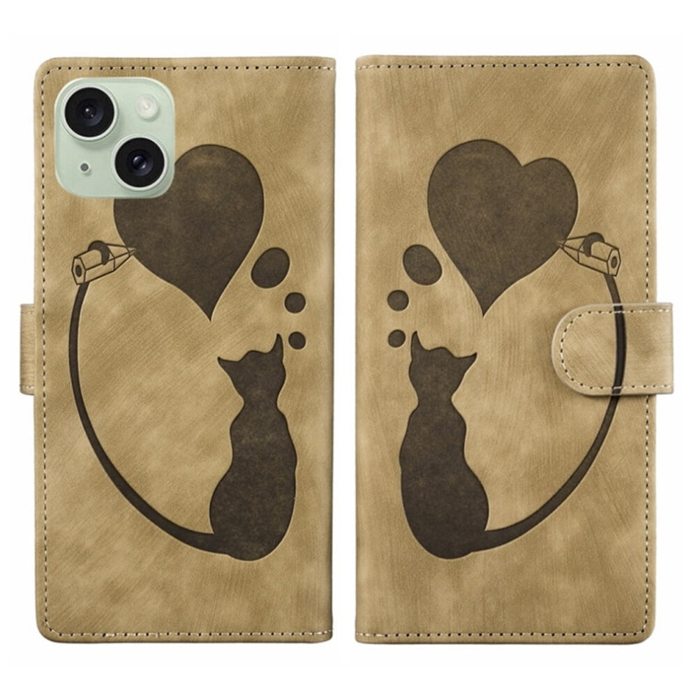 Pu Leather Flip Wallet Case For Iphone 15 6.1" With Brown 9130661369312
