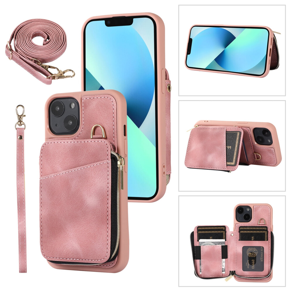 Pu Leather Crossbody Wallet Case For Iphone 15 6.1 Inch Pink 9170372555833
