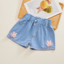 Denim Pleated Skirt for Girls with Lace Trim and Pockets