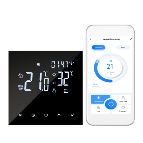 Wi-Fi Thermostat with LCD Display and Mobile App Control