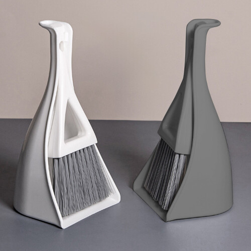 Ensemble balai et pelle en acier inoxydable blanc gris