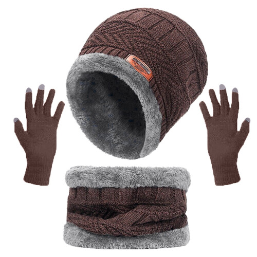 Conjunto de gorro, cachecol e luvas de tricô para o inverno (3 peças) 1