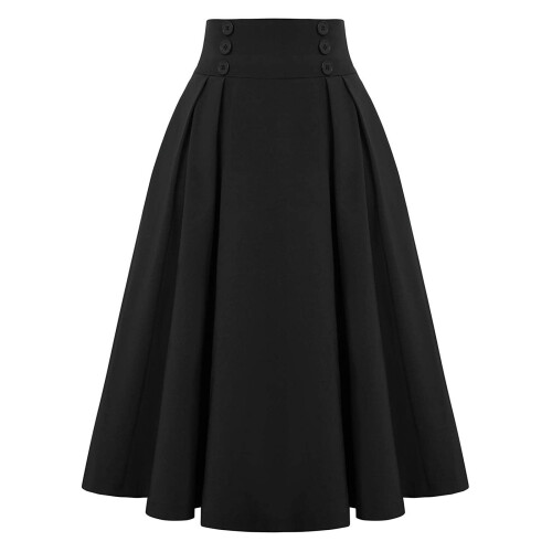 Zwarte damesrok met hoge taille en plooien