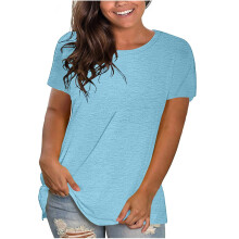 Dame T-shirt med korte ærmer, buet kant, lyseblå L