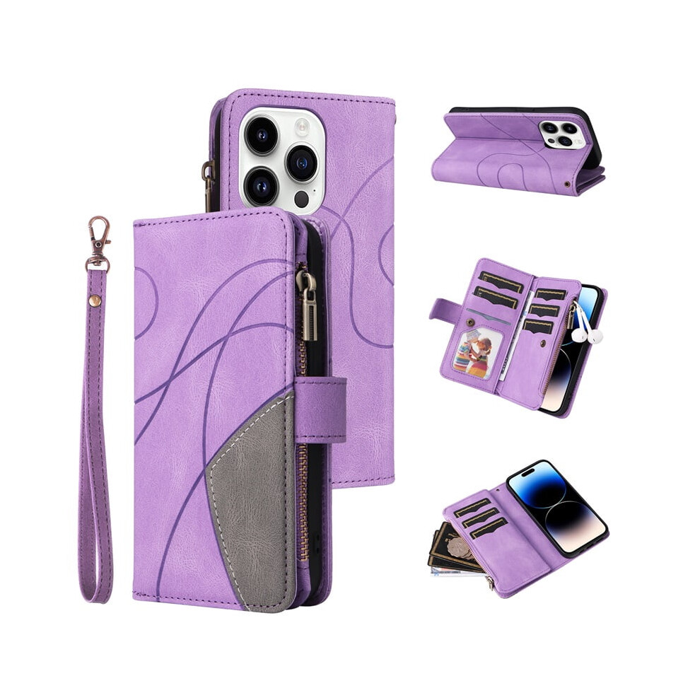 Iphone 14 Pro Wallet Case Pu Leather 9-Card Holder Purple 9170372576333