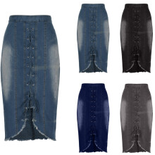 Denim rok voor dames, grijs, hoge taille, A-lijn, maxi model L