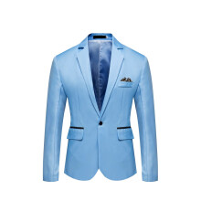 Terno masculino azul celeste casual, abotoamento simples, tamanho XXL.