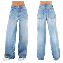 Damen-Stretchjeans mit mittelhohem Bund und geradem Bein, dunkelblau
