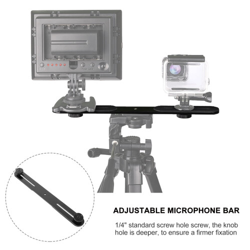2Dual Flash Bracket Camera Mount Flash Bracket Extension Bar Adjustable Microphone Bar Accommodates Two Microphones or Booms 1