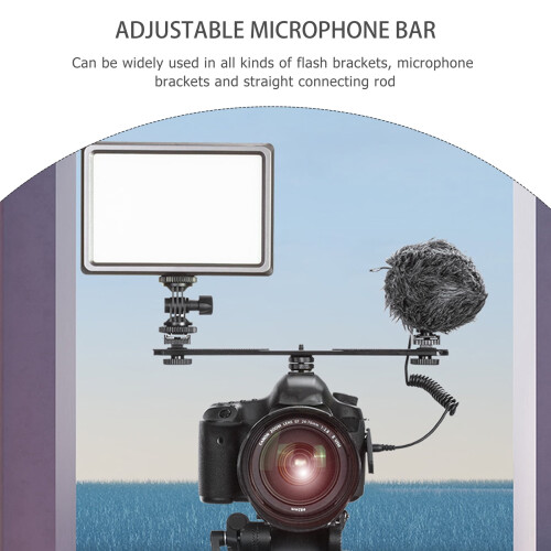 2Dual Flash Bracket Camera Mount Flash Bracket Extension Bar Adjustable Microphone Bar Accommodates Two Microphones or Booms 2