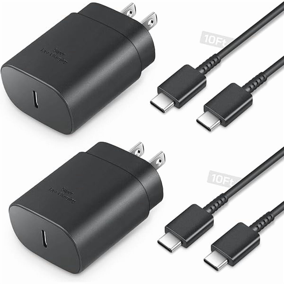 25W Type-C Wall Charger With 10Ft Cable For Galaxy Black 9170372577958