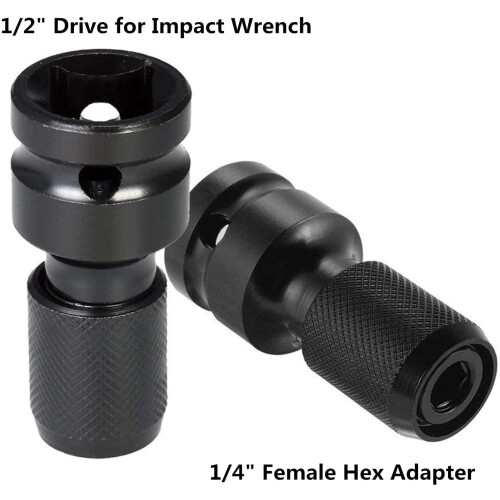 Adaptor priză pătrat de 1/2" la hexagonal de 1/4" - pachet de 2 bucăți 2