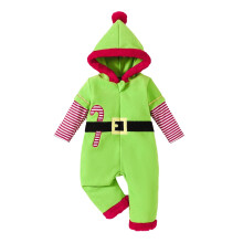 Kinderkerst gestreepte romper met lange mouwen en hoodie