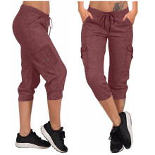 Dame Yoga Capri-bukser Mykt stoff Løs passform Elastisk midje