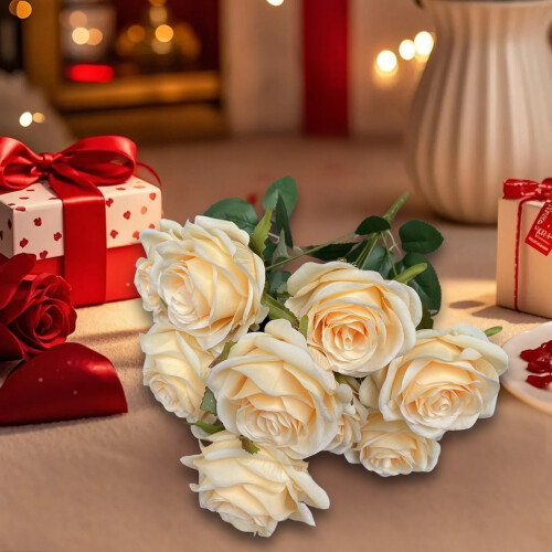 Rose artificiali in seta sintetica, 9 teste, arancioni, 8 luci 1