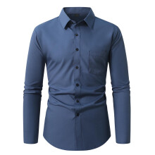 Solid Lapel Button Blouse Fitted Long Sleeve