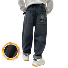 Jungen-Jeans mit hohem Bund, gefüttert mit Thermofleece, marineblau, Größe