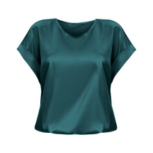 Damebluse med korte ermer og rund hals i silkesateng, S-2XL
