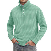 Sweat-shirt en velours côtelé pour homme, manches longues, couleur unie, décontracté