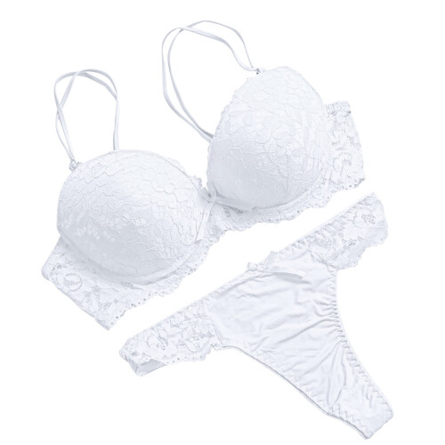 Conjunto de lingerie feminina de renda com argolas de aço, branco
