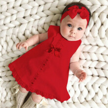 Baby Girl Sleeveless Maxi Bow Dress Set Red 18-24 Months