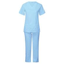 Women's Medical Scrubs Set Light Blue Short Sleeve Top and
