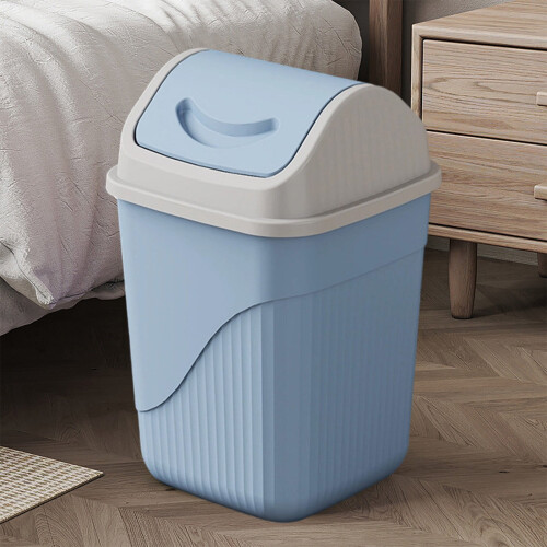 Swing Top Trash Can Blue Durable Plastic 12L