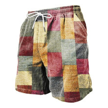 Pantalones cortos informales de cuadros para hombre con bolsillos cargo