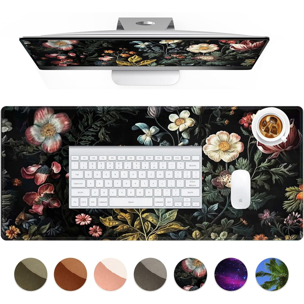 Desk Mat Vintage Floral Non-Slip 35.4X15.7 In Black 9558830408417