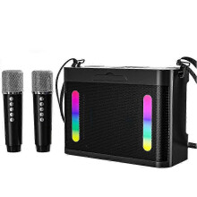 Cainteoir Bluetooth Gan Sreang le Soilse Ildaite, Meaisín Karaoke Cóisir Teaghlaigh Inaistrithe, Fuaim Steirió, 2 Mhicreaf