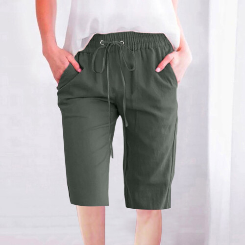 Dame Casual Ensfarget Bermudashorts Elastisk Midje Løs Passform 1
