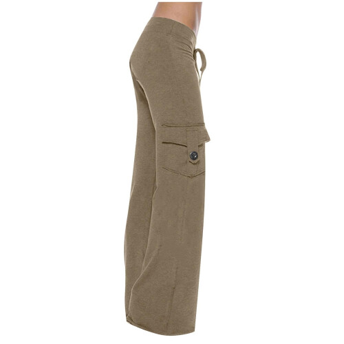 Dames cargo legging met elastische tailleband en zakken, bruin 1
