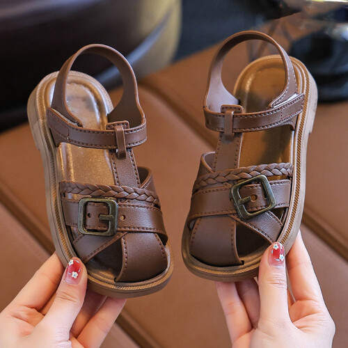 Children's Sandals Open Toe Breathable Brown Size 5-5.5 2