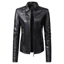 Veste en cuir PU pour femme, manches longues, style motard