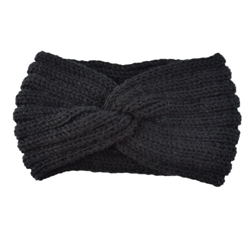 Black knitted wool headband cross style 1 piece