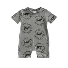Pelele infantil de manga corta con estampado de dibujos animados, color gris, para bebés de 3 a 6 meses.
