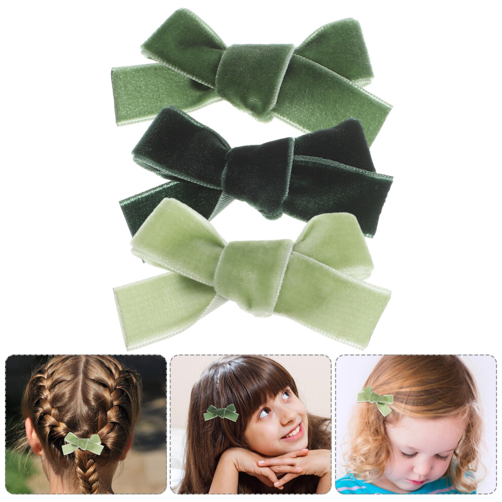 Green bowknot hair clips for girls 3 pcs