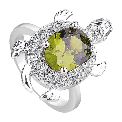 Sterling Silver Turtle Ring with Green Opal