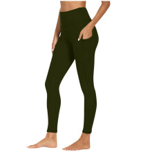 Damen-Yogahose, olivgrün, hochgeschnittene Leggings mit elastischem Bund